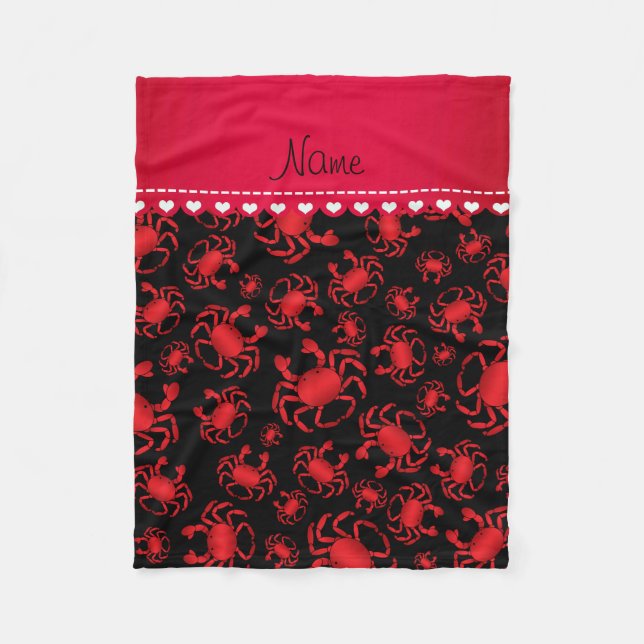 Personalised name black red crab pattern fleece blanket (Front)