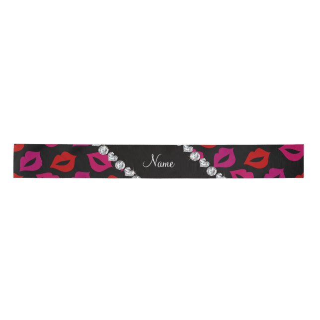 Personalised name black red pink lips satin ribbon (Front)