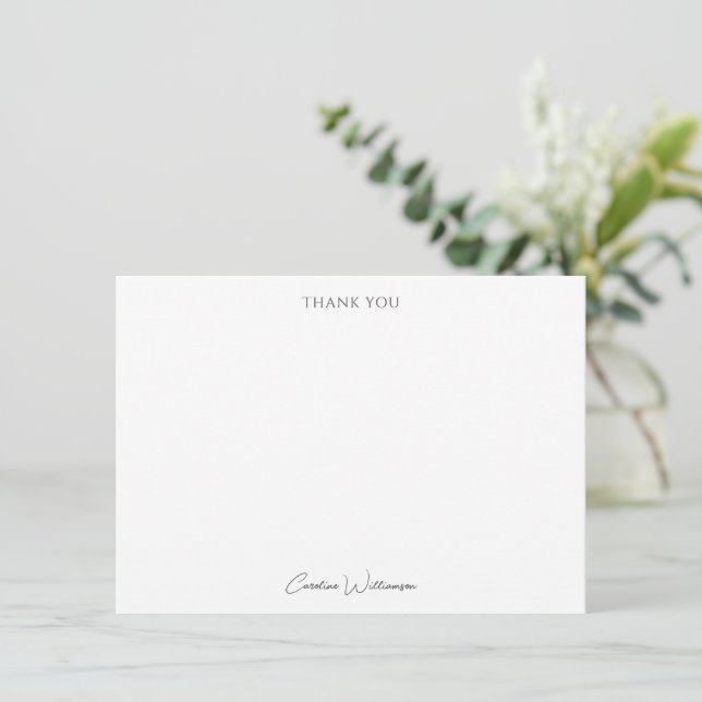 Personalised Name Black Script Elegant Simple Thank You Card (Standing Front)