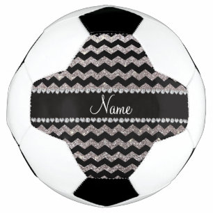 Personalised name black silver glitter chevrons soccer ball