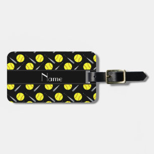 Personalised name black softball pattern luggage tag