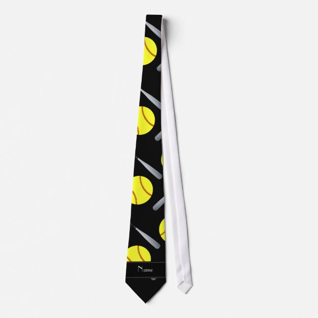 Personalised name black softball pattern tie (Front)