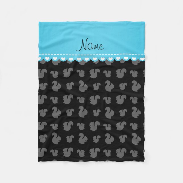 Personalised name black squirrel pattern fleece blanket (Front)