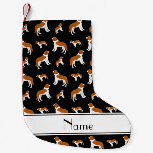 Personalised name black St Bernard dogs Small Christmas Stocking