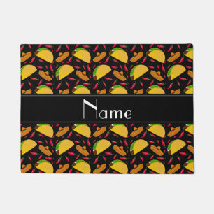 Personalised name black tacos sombreros chilis doormat