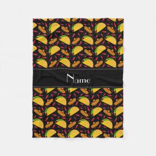Personalised name black tacos sombreros chilis fleece blanket
