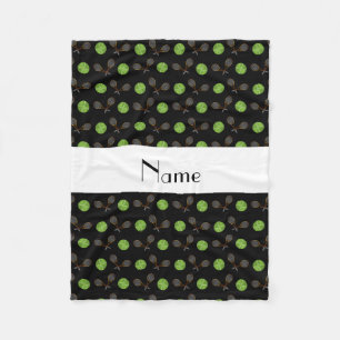 Personalised name black tennis balls fleece blanket