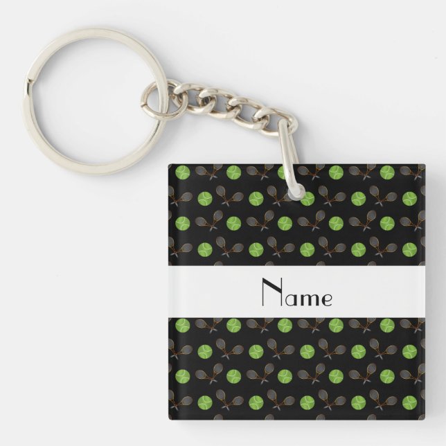 Personalised name black tennis balls key ring (Front)