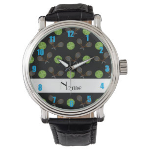 Personalised name black tennis balls watch