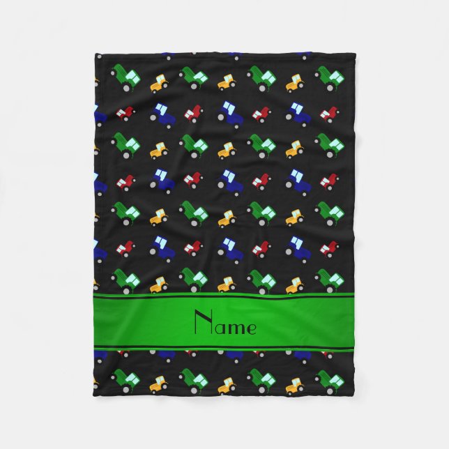 Personalised name black tractors fleece blanket (Front)