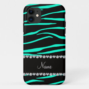Personalised name black turquoise zebra stripes Case-Mate iPhone case