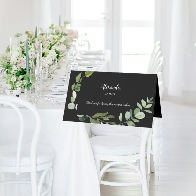 Personalised Name Black Wedding Foliage  Place Card (Creator Uploaded)