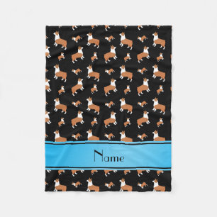 Personalised name black Welsh corgi pembroke dogs Fleece Blanket