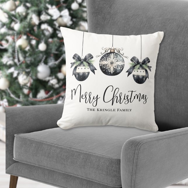 Personalised Name Black White Christmas Cushion (Personalized Name Black White Christmas Throw Pillow )