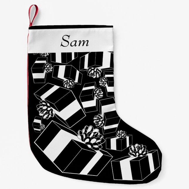 Personalised Name Black White Gifts Small Christmas Stocking (Front)