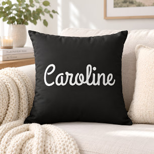 Personalised Name Black White Script Name Modern Cushion