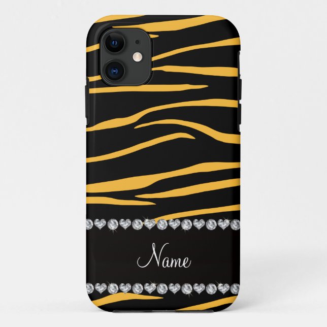 Personalised name black yellow zebra stripes Case-Mate iPhone case (Back)