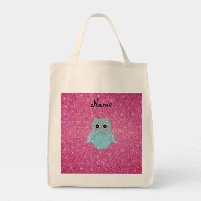 Personalised name bling owl diamonds tote bag (Front)