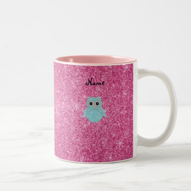 Personalised name bling owl diamonds Two-Tone coffee mug (Right)