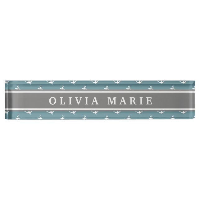 Personalised Name Blue Anchor Pattern Nameplate (Front)