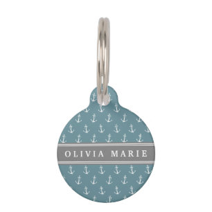 Personalised Name Blue Anchor Pattern Pet Tag
