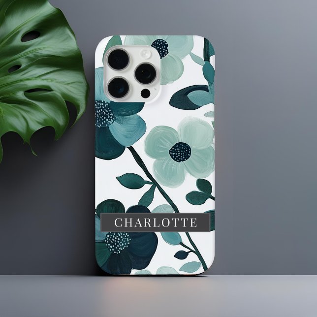  Personalised Name Blue Aqua Floral Vines Case-Mate iPhone Case (Creator Uploaded)
