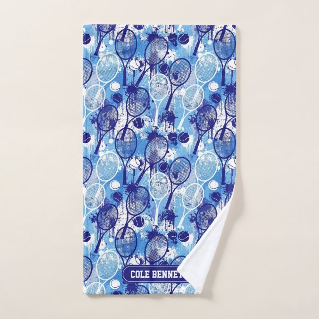 Personalised Name Blue Arty Tennis Towel (Hand Towel)