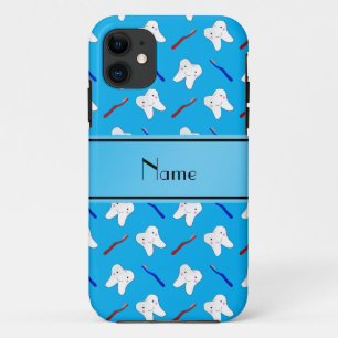 Personalised name blue brushes and tooth pattern Case-Mate iPhone case