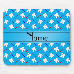 Personalised name blue brushes and tooth pattern mouse pad