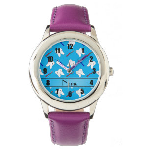 Personalised name blue brushes and tooth pattern watch