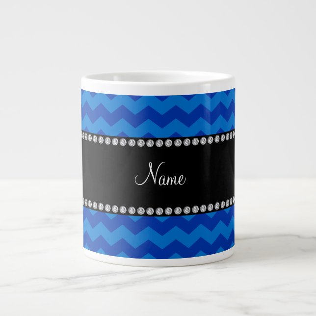 Personalised name blue chevrons large coffee mug (Front)