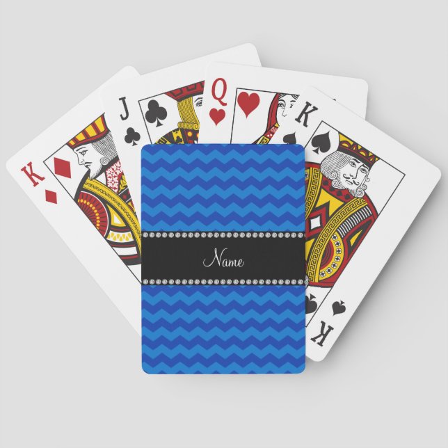 Personalised name blue chevrons playing cards (Back)