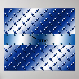 Personalised name blue diamond plate steel poster
