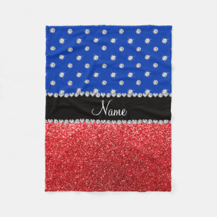 Personalised name blue diamonds red glitter fleece blanket