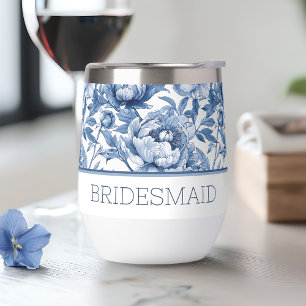 Personalised Name Blue Floral Bridesmaid Flower