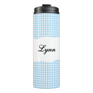 Personalised Name Blue Gingham Pattern Thermal Tumbler