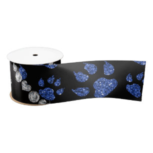 Personalised name blue glitter cat paws satin ribbon