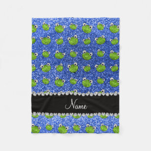 Personalised name blue glitter frogs fleece blanket