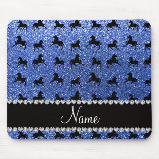 Personalised name blue glitter horses mouse pad