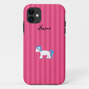 Personalised name blue hair unicorn pink stripe Case-Mate iPhone case