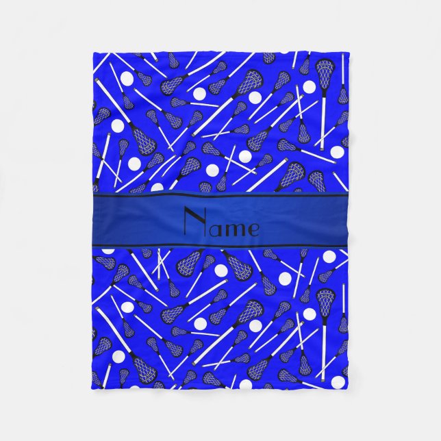 Personalised name blue lacrosse fleece blanket (Front)