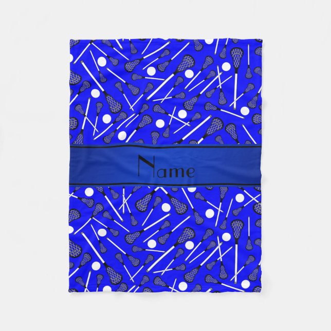 Personalised name blue lacrosse fleece blanket (Front)