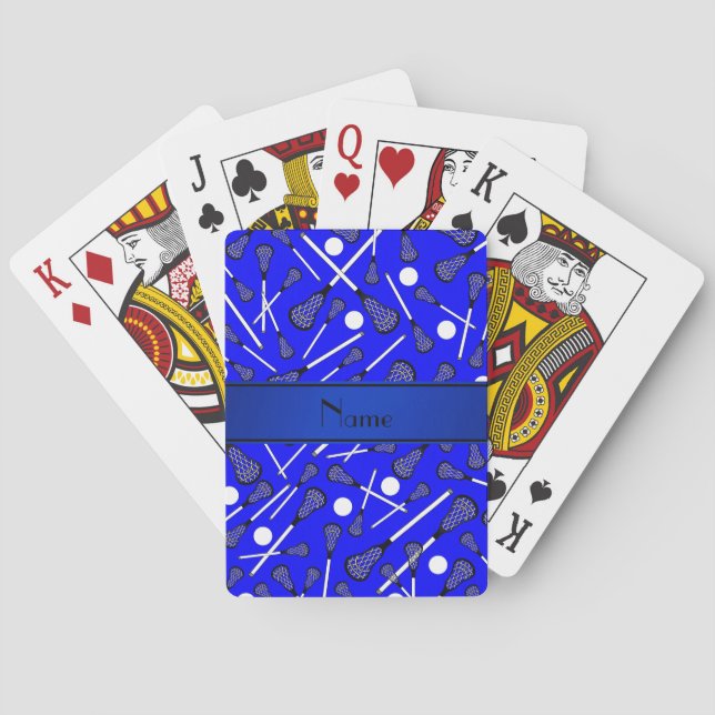 Personalised name blue lacrosse playing cards (Back)