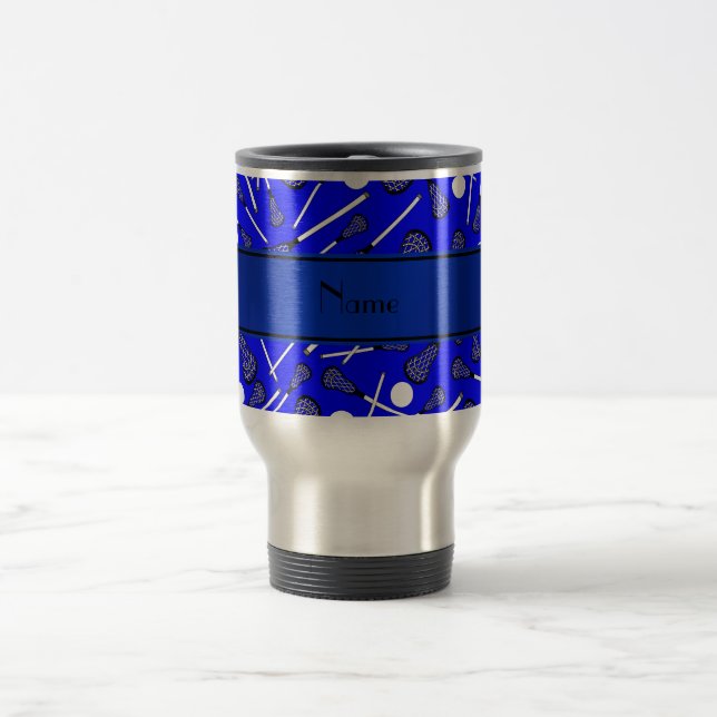 Personalised name blue lacrosse travel mug (Center)