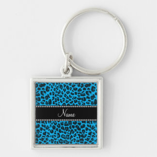 Personalised name blue leopard pattern key ring