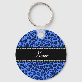 Personalised name blue leopard print key ring