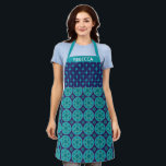 Personalised Name Blue Retro Star Hanukkah Holiday Apron<br><div class="desc">Bring a touch of retro charm to your Hanukkah celebrations with this personalised holiday apron featuring a vibrant blue star pattern and a stylish vintage-inspired design. Add your name for a custom touch that’s perfect for preparing festive meals, baking treats, or lighting the menorah. This apron is a thoughtful gift...</div>