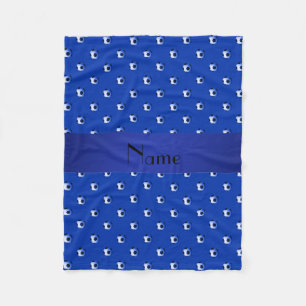 Personalised name blue soccer balls fleece blanket