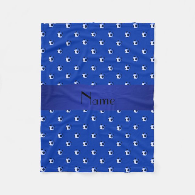 Personalised name blue soccer balls fleece blanket (Front)