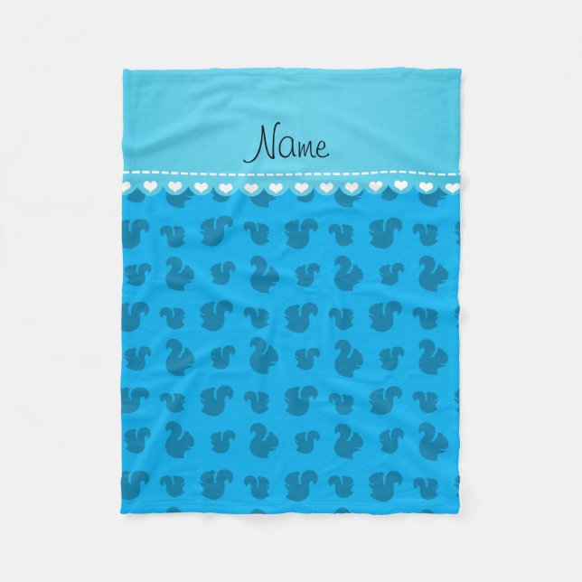 Personalised name blue squirrel pattern fleece blanket (Front)